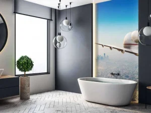 Hot Privéjet boven Dubai fotobehang Steden | Architectuur
