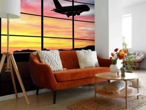 Clearance Raam bij een vliegveld fotobehang 3d