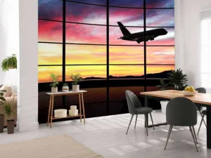 Clearance Raam bij een vliegveld fotobehang 3d