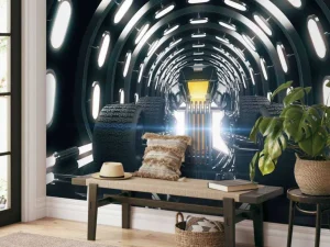 Hot Race auto in een verlichte tunnel fotobehang Transport | 3d
