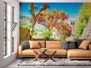 Online Ravello Village op een zonnige dag fotobehang Bloemen | Architectuur