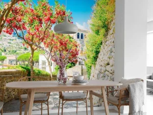 Online Ravello Village op een zonnige dag fotobehang Bloemen | Architectuur