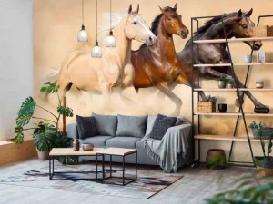 Online Rennende paarden in de woestijn fotobehang Tienerkamer | Kinderkamer