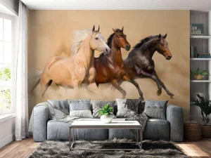 Online Rennende paarden in de woestijn fotobehang Tienerkamer | Kinderkamer
