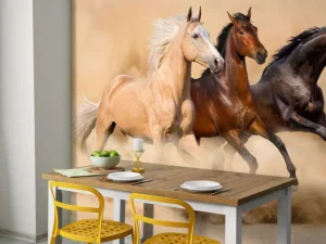 Online Rennende paarden in de woestijn fotobehang Tienerkamer | Kinderkamer