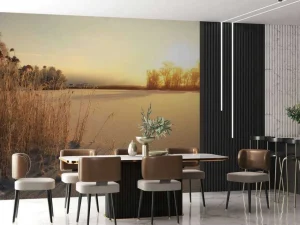New Riet op het strand bij zonsondergang fotobehang Bloemen