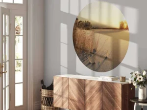 New Riet op het strand bij zonsondergang fotobehang Bloemen