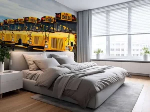 Sale Rij met gele schoolbussen fotobehang Kinderkamer | Transport
