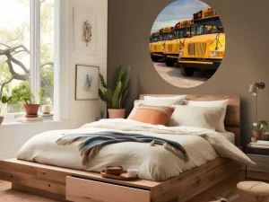 Sale Rij met gele schoolbussen fotobehang Kinderkamer | Transport