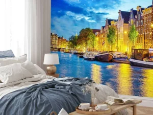 Best Rivier de Amstel in de avond fotobehang Steden | Architectuur