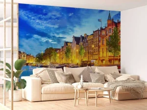 Best Rivier de Amstel in de avond fotobehang Steden | Architectuur