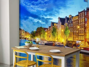 Best Rivier de Amstel in de avond fotobehang Steden | Architectuur