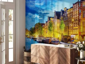 Best Rivier de Amstel in de avond fotobehang Steden | Architectuur