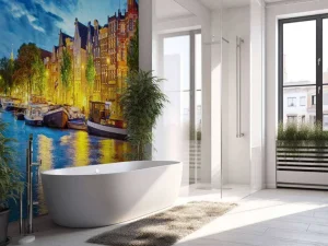 Best Rivier de Amstel in de avond fotobehang Steden | Architectuur