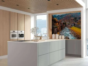 Hot Rivier langs een dorpje fotobehang Bloemen