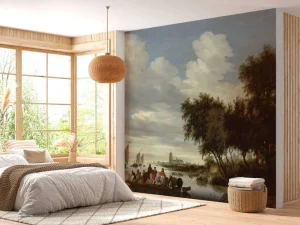 Best Rivierlandschap met een veerboot fotobehang Kunst & Design