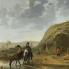 Hot Rivierlandschap met ruiters fotobehang Kunst & Design