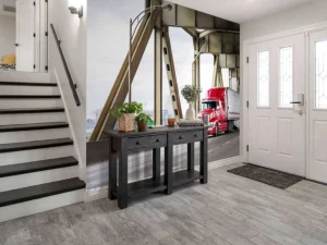 Best Rode Amerikaanse vrachtwagen op een brug fotobehang Tienerkamer | Kinderkamer