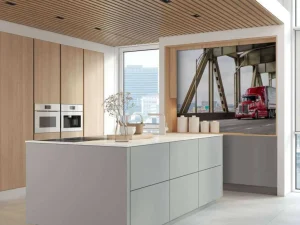 Best Rode Amerikaanse vrachtwagen op een brug fotobehang Tienerkamer | Kinderkamer