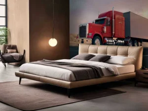 Outlet Rode Amerikaanse vrachtwagen bij zonsondergang fotobehang Tienerkamer | Kinderkamer