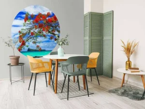 Outlet Rode flamboyant boom op het strand fotobehang Transport | Bloemen