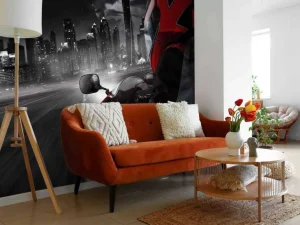 Discount Rode motor richting een grote stad fotobehang Tienerkamer | Transport