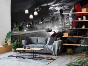 Discount Rode motor richting een grote stad fotobehang Tienerkamer | Transport