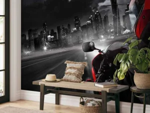 Discount Rode motor richting een grote stad fotobehang Tienerkamer | Transport