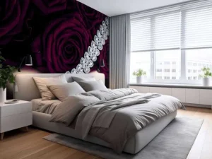 Discount Rode rozen met een diamanten ketting erop fotobehang Tienerkamer | Bloemen