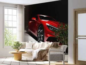 Hot Rode sportauto in een donkere ruimte fotobehang Tienerkamer | Transport
