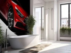 Hot Rode sportauto in een donkere ruimte fotobehang Tienerkamer | Transport