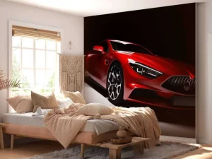 Hot Rode sportauto in een donkere ruimte fotobehang Tienerkamer | Transport