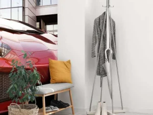 New Rode sportwagen in een moderne stedelijke omgeving fotobehang Transport | 3d
