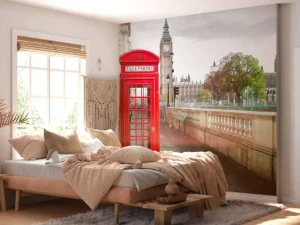 Clearance Rode telefoon cabine met de Big Ben op de achtergrond fotobehang Architectuur