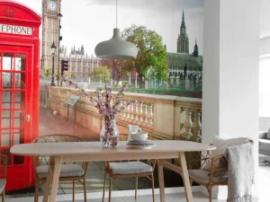 Clearance Rode telefoon cabine met de Big Ben op de achtergrond fotobehang Architectuur