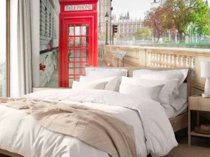 Clearance Rode telefoon cabine met de Big Ben op de achtergrond fotobehang Architectuur