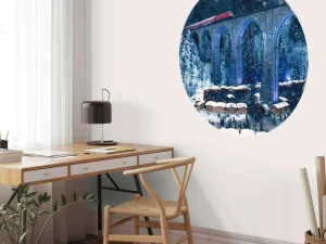 Clearance Rode trein boven een kerstmarkt fotobehang Transport