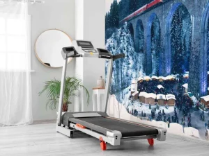 Clearance Rode trein boven een kerstmarkt fotobehang Transport