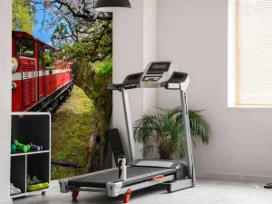 Fashion Rode trein door een parkje fotobehang Transport