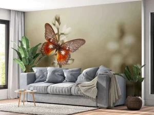 Best Rode Vlinder met Sepia achtergrond fotobehang Dieren | Bloemen