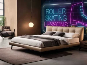 Fashion Rolschaats neon logo fotobehang Tienerkamer