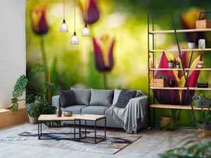 Outlet Rood-gele tulpen close-up fotobehang Bloemen