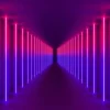 Hot Rood-paarse neon verlichte gang fotobehang Computerkamer | 3d