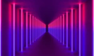 Hot Rood-paarse neon verlichte gang fotobehang Computerkamer | 3d