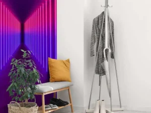 Hot Rood-paarse neon verlichte gang fotobehang Computerkamer | 3d
