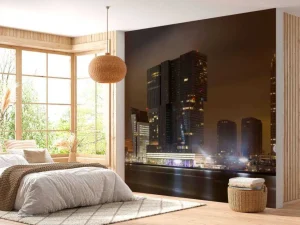 New Rotterdam skyline in de avond fotobehang Architectuur