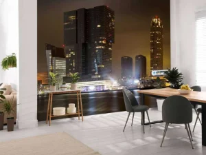 New Rotterdam skyline in de avond fotobehang Architectuur