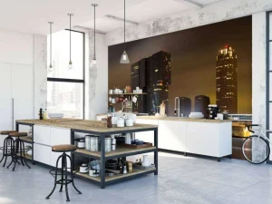 New Rotterdam skyline in de avond fotobehang Architectuur