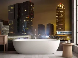 New Rotterdam skyline in de avond fotobehang Architectuur