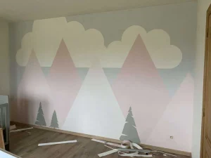 Outlet Roze bergen met dennenbomen Kinderkamer